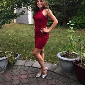 Red sparkly dress size small with open back